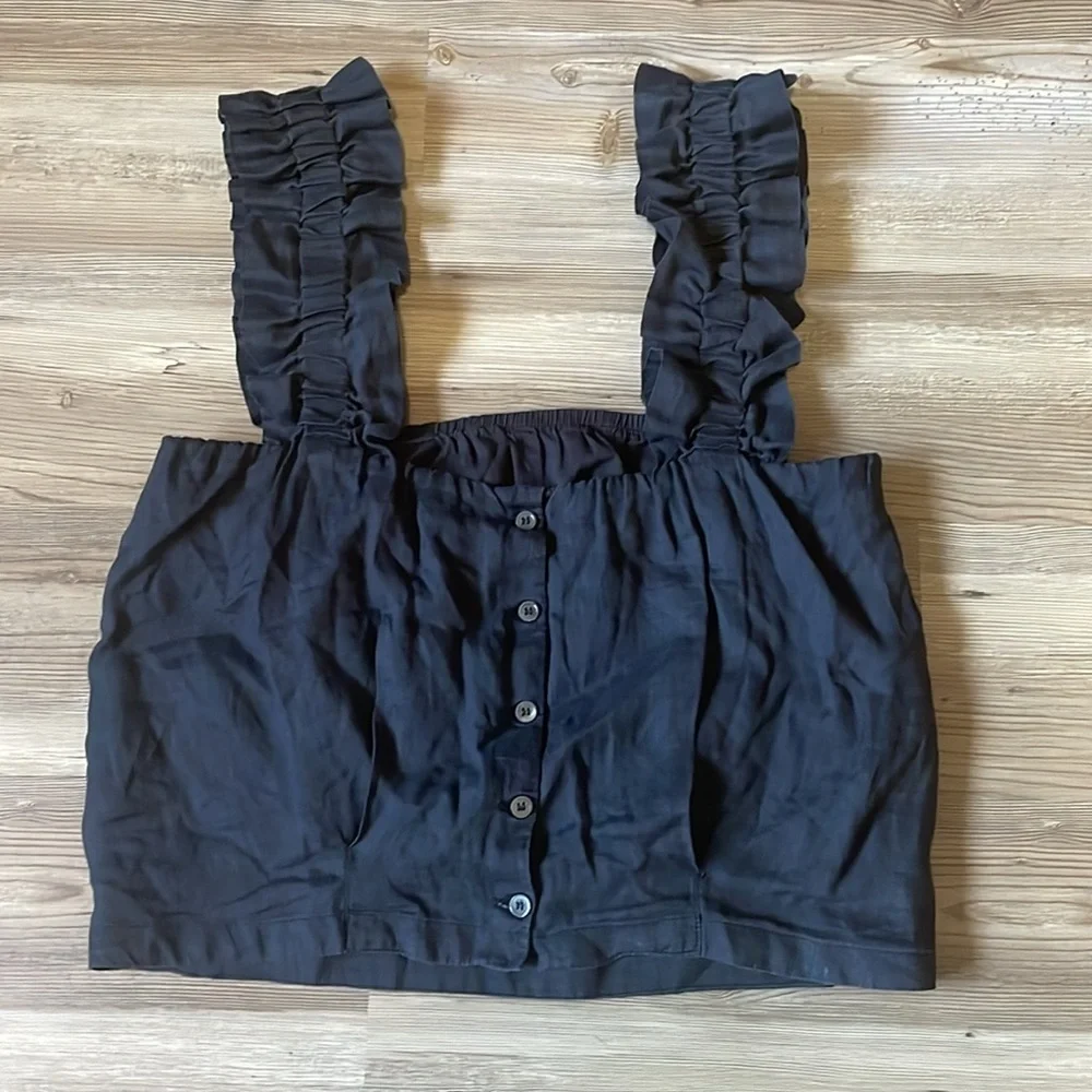 Frame Ruffle Strap Sleeveless Top Black womens XS Feminine Lightweight Lined - Picture 4 of 12